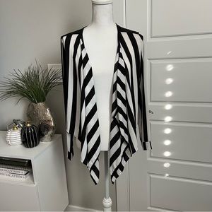 Black and white Striped Open Cardigan, Very Light, Waterfall Front, Pin Striped
